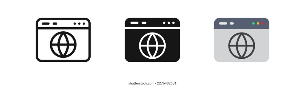 Browser icon. Internet symbol. Web signs. Computer window symbols. Website icons. Black and flat color. Vector isolated sign.