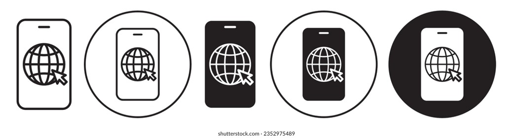 Browser Icon. Internet website access while international data roaming on smartphone symbol. Vector set of Mobile with online connectivity of cellular net to browse or surf site while travel worldwide