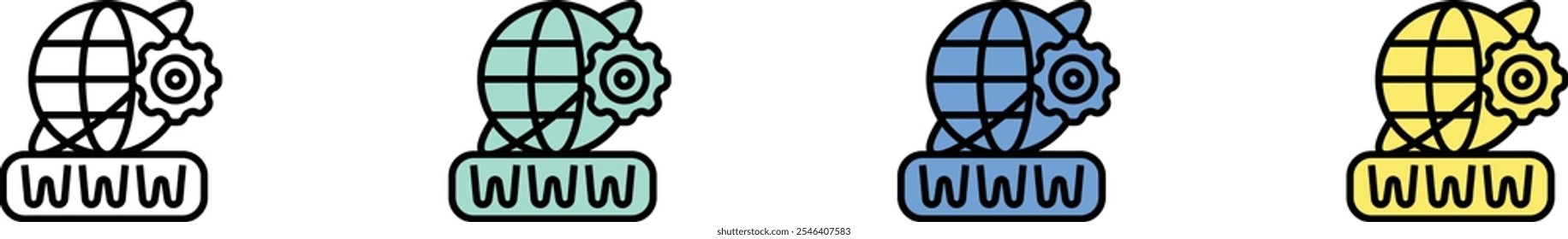 browser icon. Outline, Green, Blue and Yellow Style Design Isolated On White Background