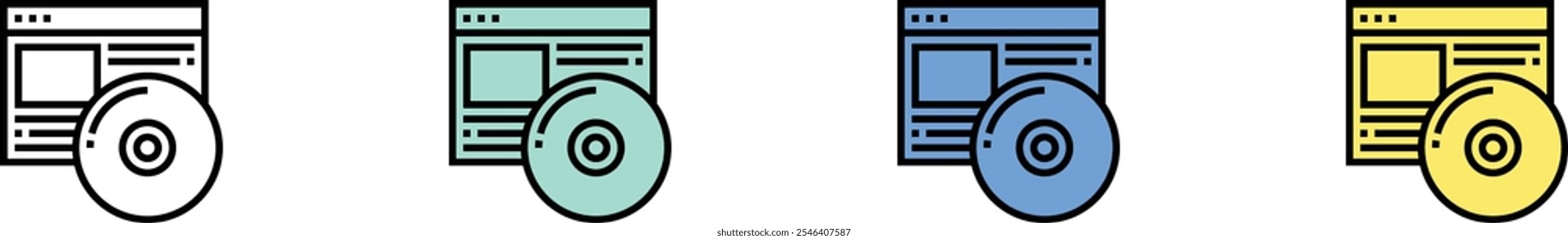 icono del navegador. Esquema, diseño de estilo verde, azul y amarillo aislado sobre fondo blanco