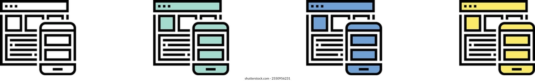 icono del navegador. Esquema, diseño de estilo verde, azul y amarillo aislado sobre fondo blanco