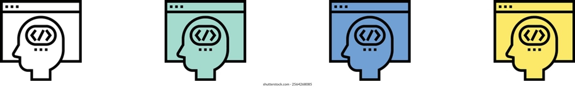 browser icon. Outline, Green, Blue and Yellow Style Design Isolated On White Background