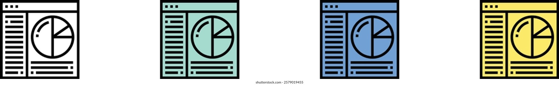 browser icon. Outline, Green, Blue and Yellow Style Design Isolated On White Background