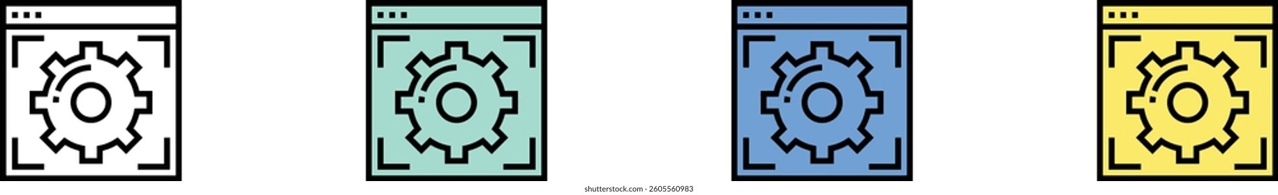 browser icon. Outline, Green, Blue and Yellow Style Design Isolated On White Background