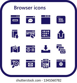 browser icon set. 16 filled browser icons.  Collection Of - Browser, Ssl, Download, Https, Coding, Upload, window, Web site