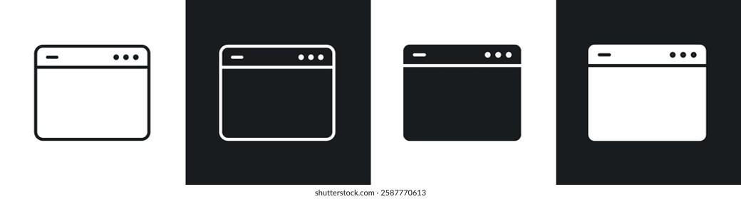 Browser icon set black and white colors. Graphic Vector icons pack