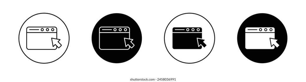 Conjunto de iconos del explorador. visite el símbolo del Vector de la página web del Sitio web. examine el signo de la página del Web. pictograma de la ventana del explorador del equipo en estilo de relleno y contorno negro.