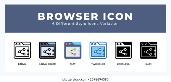 Símbolo del icono del navegador. ilustración del logotipo con diferentes estilos