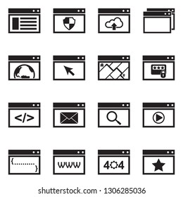 Browser Icons. Black Flat Design. Vector Illustration.