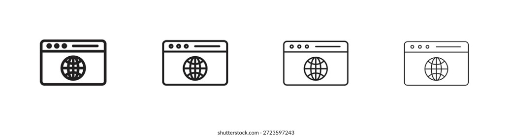 Iconos del navegador delinean el diseño de Vector negro. Línea con trazo editable.