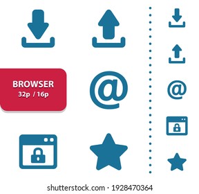Iconos del navegador. Iconos profesionales, perfectos en píxeles, formato EPS 10, optimizado para 32p y 16p