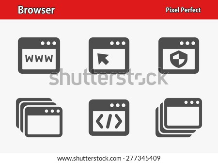 Browser Icons. Professional, pixel perfect icons optimized for both large and small resolutions. EPS 8 format. Designed at 32 x 32 pixels.