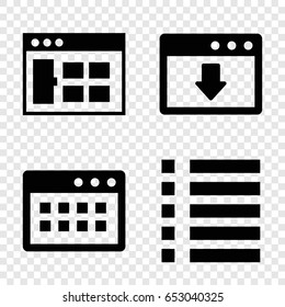 Browser icons set. set of 4 browser filled icons such as menu, browser window
