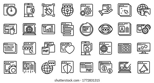 Browser icons set. Outline set of browser vector icons for web design isolated on white background