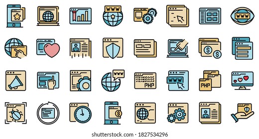 Browser icons set. Outline set of browser vector icons thin line color flat on white