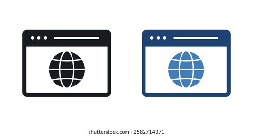Browser icons set vectors black and colored style