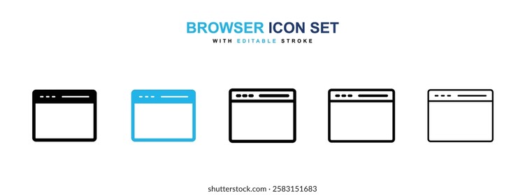 Browser icons vector collection in black and blue colors on white background