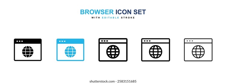 Browser icons vector collection in black and blue colors on white background