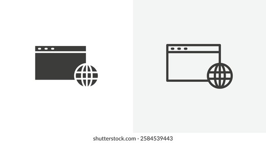 Browser icons vectors illustrations in black fill and liner versions