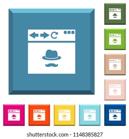 Browser incognito window white icons on edged square buttons in various trendy colors