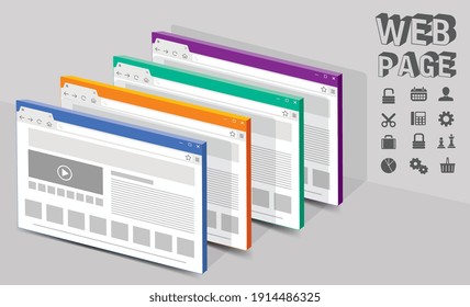 Browser interface. Website window mockup, internet screen frame, browser tab. Vector empty web window design template stock illustration