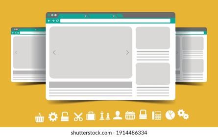 Browser interface. Website window mockup, internet screen frame, browser tab. Vector empty web window design template stock illustration