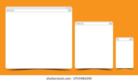 Browser Interface. Website Window Mockup, Internet Screen Frame, Browser Tab. Vector Empty Web Window Design Template Stock Illustration