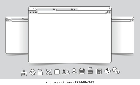 Browser interface. Website window mockup, internet screen frame, browser tab. Vector empty web window design template stock illustration