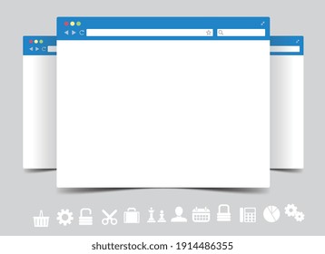 Browser interface. Website window mockup, internet screen frame, browser tab. Vector empty web window design template stock illustration