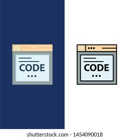 Browser, Internet, Code, Coding  Icons. Flat and Line Filled Icon Set Vector Blue Background
