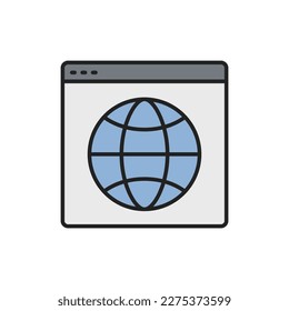 Browser with internet icon thin line icon. Color linear symbol. Vector illustration.