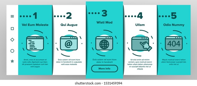 Browser Internet Web Site Pages Onboarding Mobile App Page Screen Vector Thin Line. Browser Collection With Rocket And Shield, Magnifier And Padlock Mark Concept Linear Pictograms. Illustrations