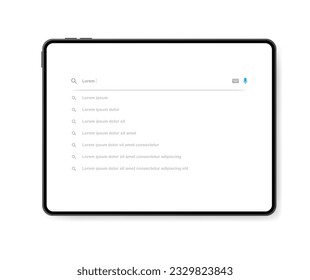 Browser layout. Flat, white, browser web page, ipad browser, browser search bar. Vector illustration.