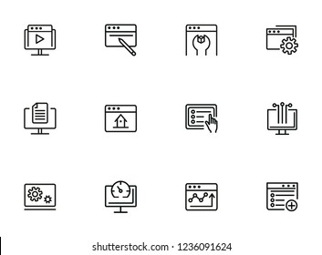 Browser line icon set. Window, settings, homepage. Internet concept. Can be used for topics like website design, remote work, internet marketing, communication