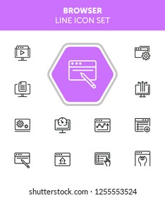 Browser line icon set. Window, settings, homepage. Internet concept. Can be used for topics like website design, remote work, internet marketing, communication