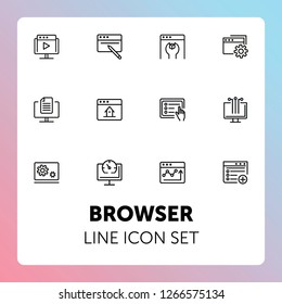 Browser line icon set. Window, settings, homepage. Internet concept. Can be used for topics like website design, remote work, internet marketing, communication