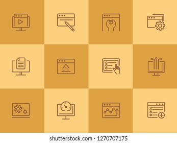 Browser line icon set. Window, settings, homepage. Internet concept. Can be used for topics like website design, remote work, internet marketing, communication