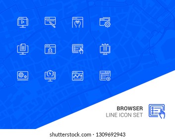 Browser line icon set. Window, settings, homepage. Internet concept. Can be used for topics like website design, remote work, internet marketing, communication