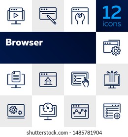 Browser line icon set. Window, settings, homepage. Internet concept. Can be used for topics like website design, remote work, internet marketing, communication