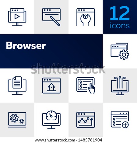 Browser line icon set. Window, settings, homepage. Internet concept. Can be used for topics like website design, remote work, internet marketing, communication