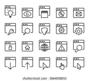 Conjunto de iconos de línea de explorador. Elementos vectores de trazo para el diseño de moda. Pictogramas simples para concepto móvil y aplicaciones web. Iconos de línea de vectores aislados en un fondo blanco.