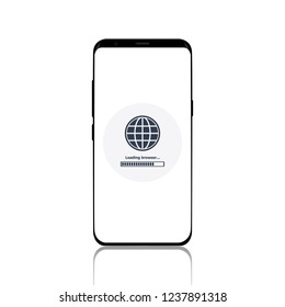 A browser loaded on the phone screen on a white background.