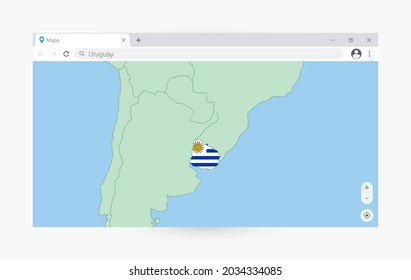 Browser mit Karte von Uruguay, Suche Uruguay im Internet. Moderne Browserfenster-Vorlage.