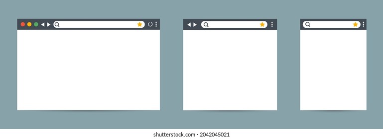 Browser mockup for computer, tablet and smartphone. Modern design of internet page in flat layout. Web window screen mockup. Vector illustration. EPS 10.