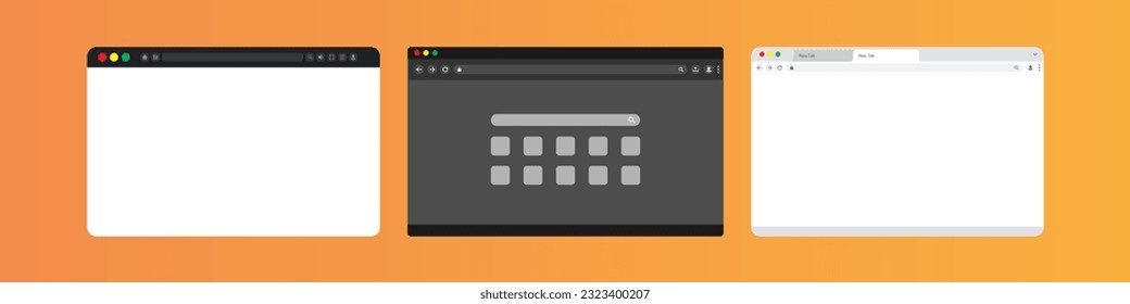 Browser mockup for computer. Web window screen. Internet empty page. Search mockup for browser. Vector