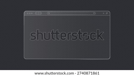 Browser mockup in liquid glass theme onm transparent bg. Empty layout of browser window concept with address line and icon navigation button. Mock up for show your website in internet.