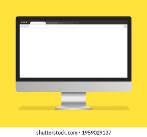 Browser mockup on computer screen. Browser in realistic style on yellow background. Vector illustration.
