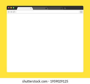 Browser mockup on yellow background. Web browser in flat style. Vector illustration.