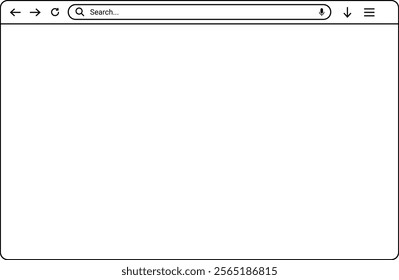 Browser mockup outline to showcase websites, featuring an empty internet page concept for desktop. Line-style isolated browser window for webpage user interface.