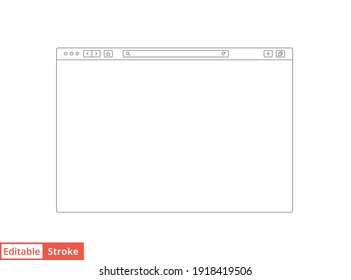 Browser mockup outline for website. Empty browser window in line style. Vector illustration isolated on white background. Webpage user interface, desktop internet page concept. Editable stroke EPS 10